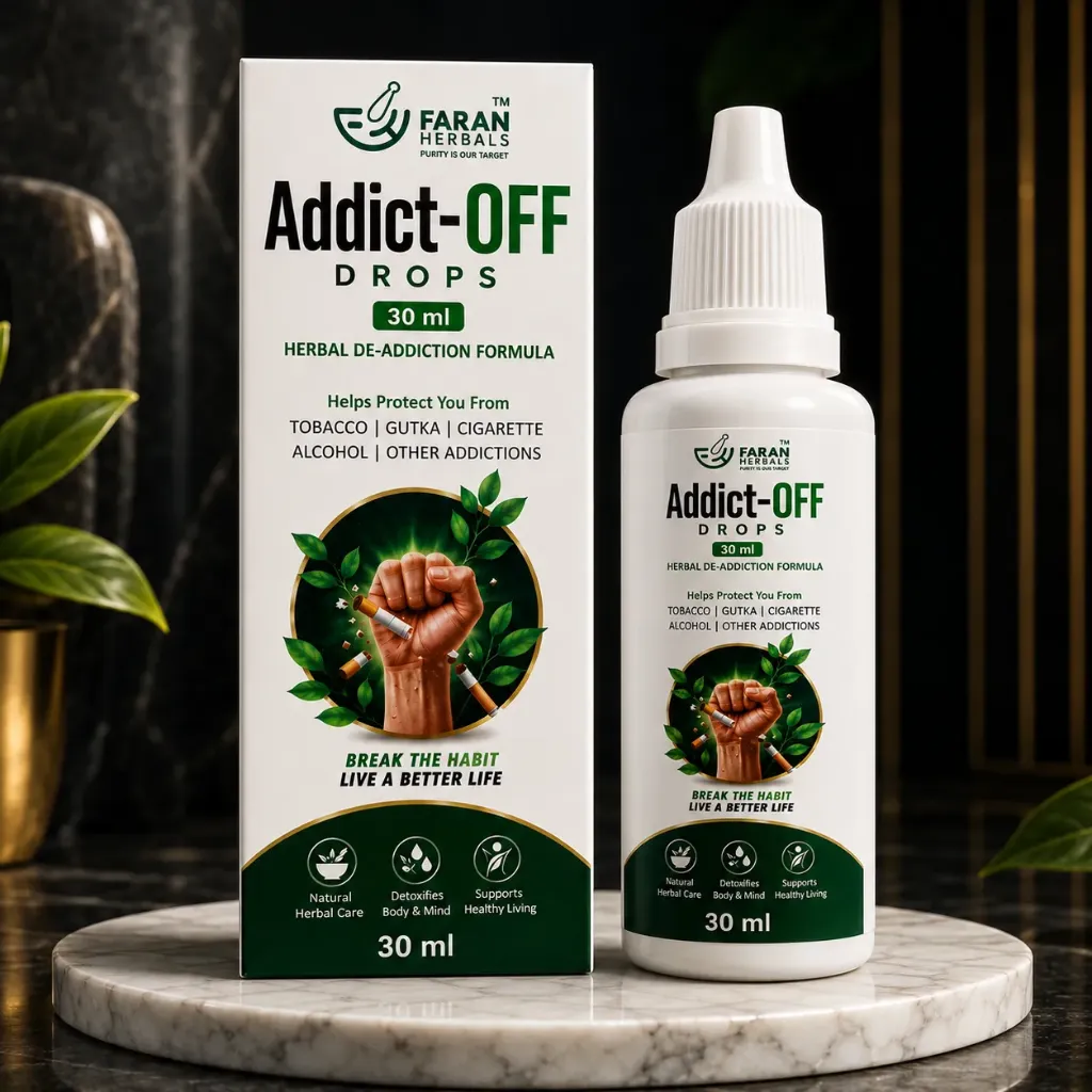 Faran Herbals Addict-OFF Drops | Herbal De-Addiction Support Formula | Helps Manage Cravings & Supports Addiction Recovery | For Tobacco, Gutka, Cigarette & Alcohol Habits | Ayurvedic Proprietary Medicine | 30 ml