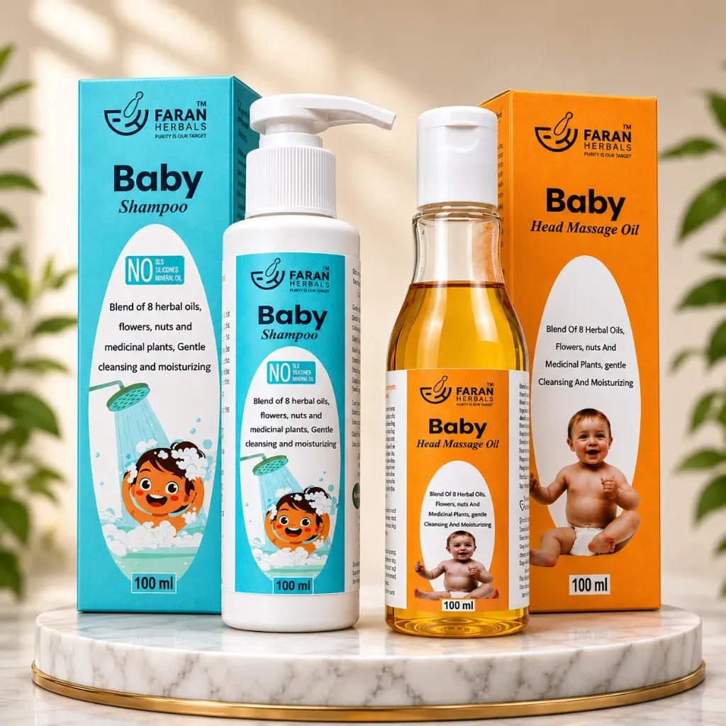 Faran Herbals Baby Hair Care Combo | Baby Shampoo & Head Massage Oil | Gentle Cleansing, Scalp Nourishment & Moisturizing Care | Ayurvedic Herbal Care | 100 ml Each