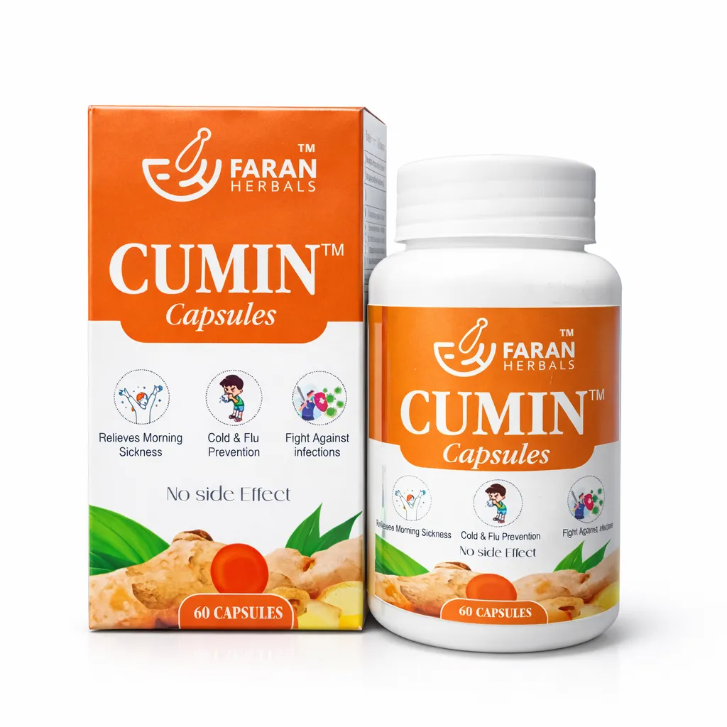 Faran Herbals Cumin Capsules | Ayurvedic Herbal Supplement | Herbal Blend Formula | Supports Overall Wellness | 60 Capsules
