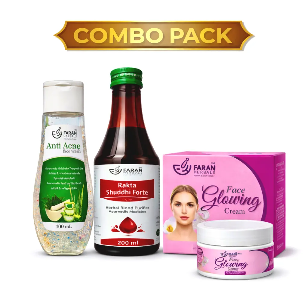 Faran Herbals Ayurvedic Skin Care Combo Pack | Face Wash 100ml, Rakta Shuddhi Syrup 200ml & Face Cream | Herbal Support for Clear & Glowing Skin