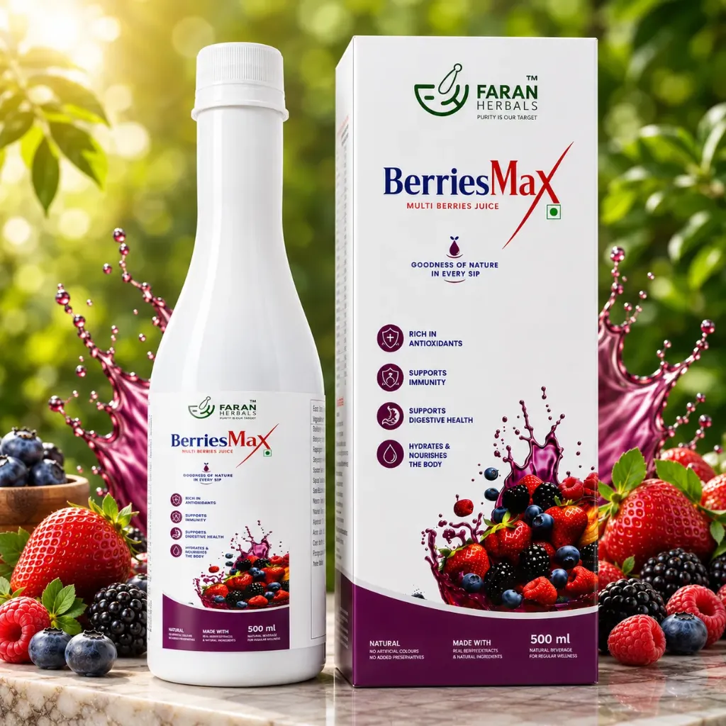 Faran Herbals BerriesMaX Multi Berries Juice | Made with Blackberry, Blueberry, Raspberry + 10 More Fruit & Herbal Ingredients | 500 ml